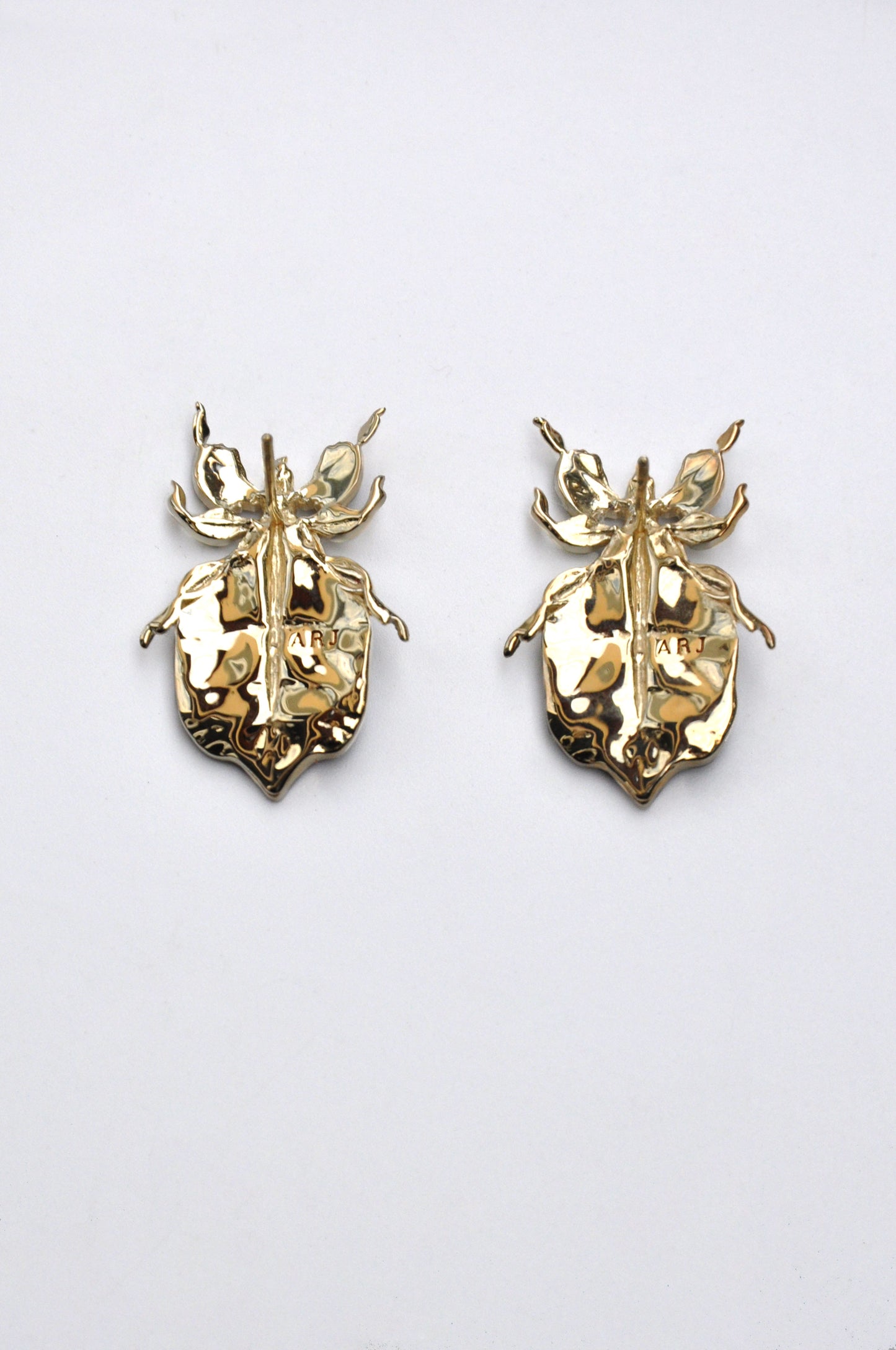 Phylliidae Leaf Insect Earrings – Gold or Silver Studs with Enamel