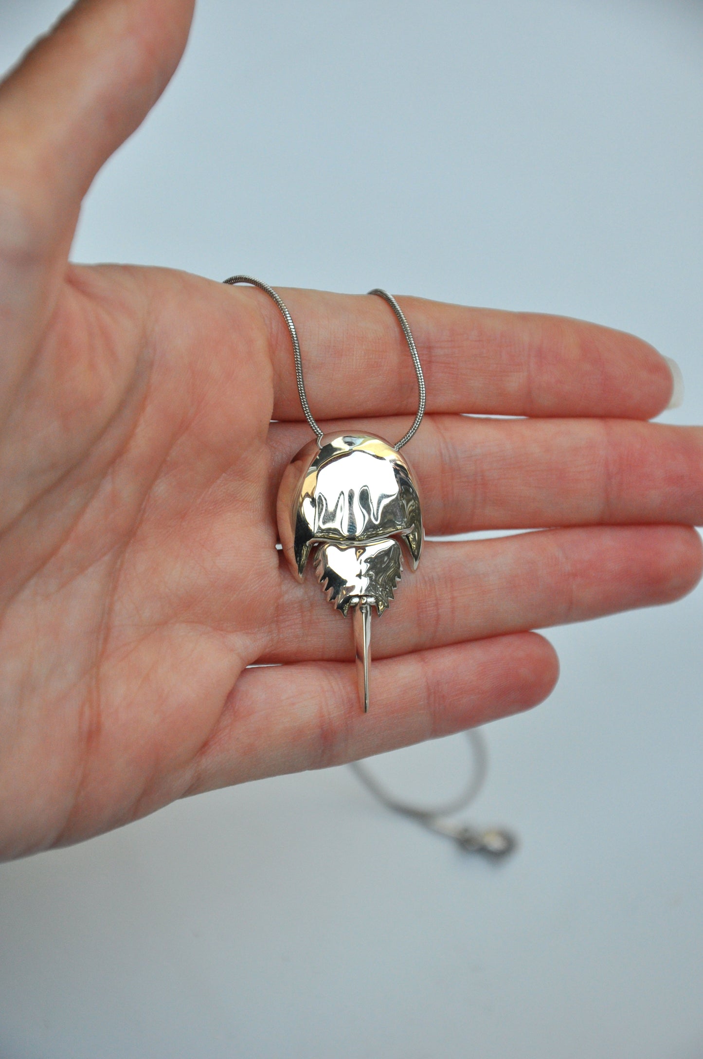 Articulated Horseshoe Crab Pendant – Fossil Necklace in Silver & Gold