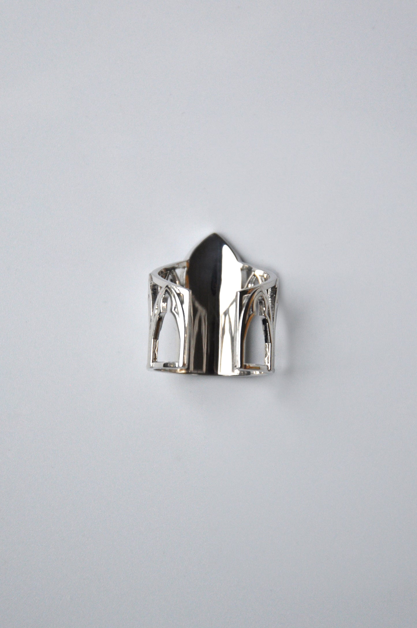 Back view of gothic insect ring – silver Luna moth with cathedral-inspired wing details from the Sanctuary of Wings collection by Anna Reikher