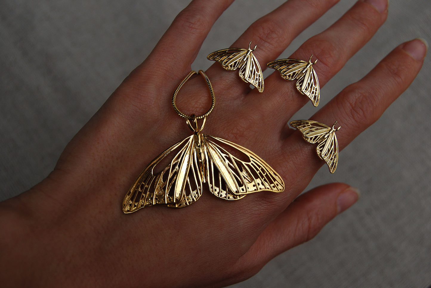 Art Nouveau inspired butterfly jewelry collection featuring rings