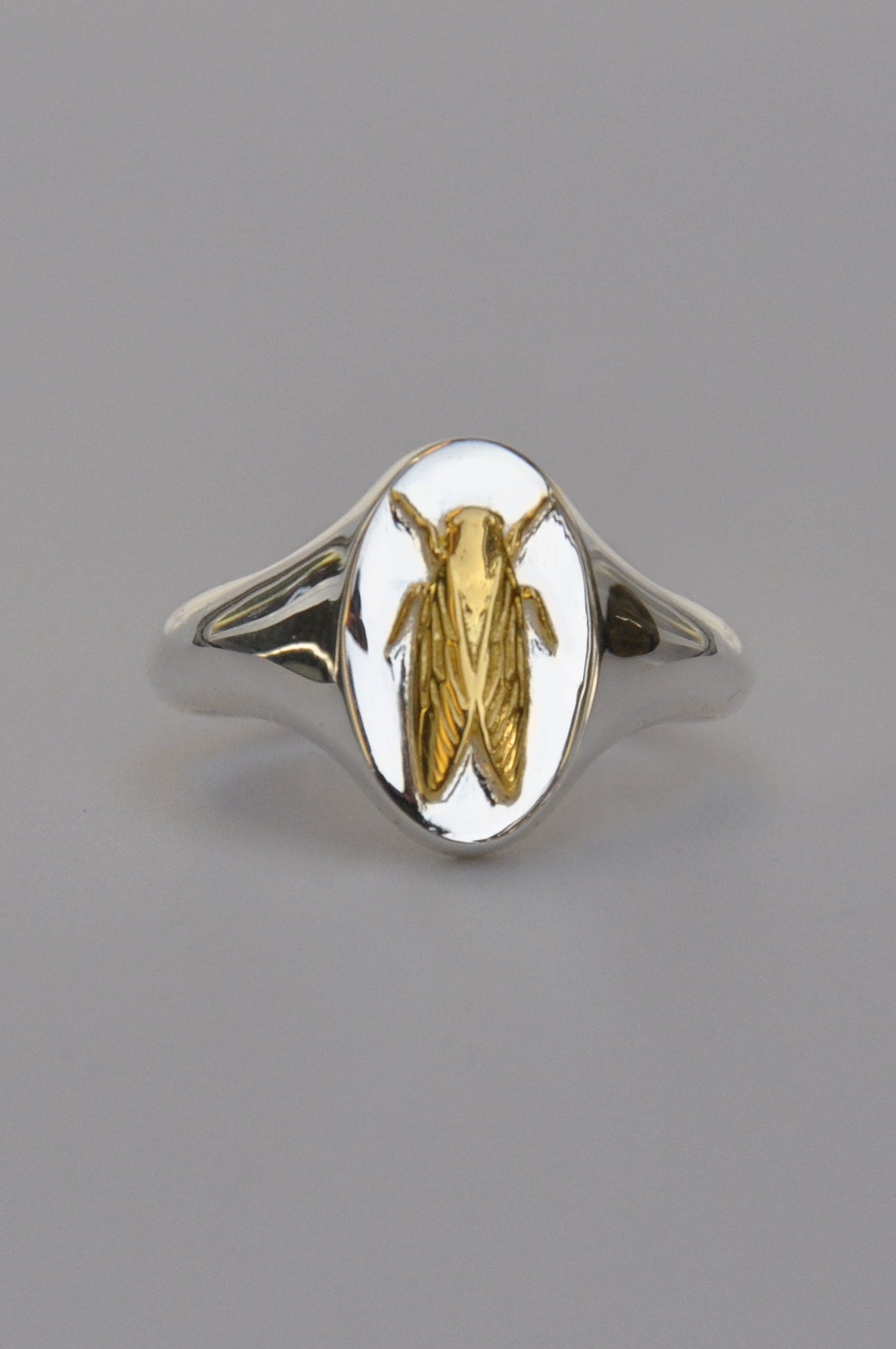 Gemini Cicada Zodiac Signet Ring | Sterling Silver & Gold Plated