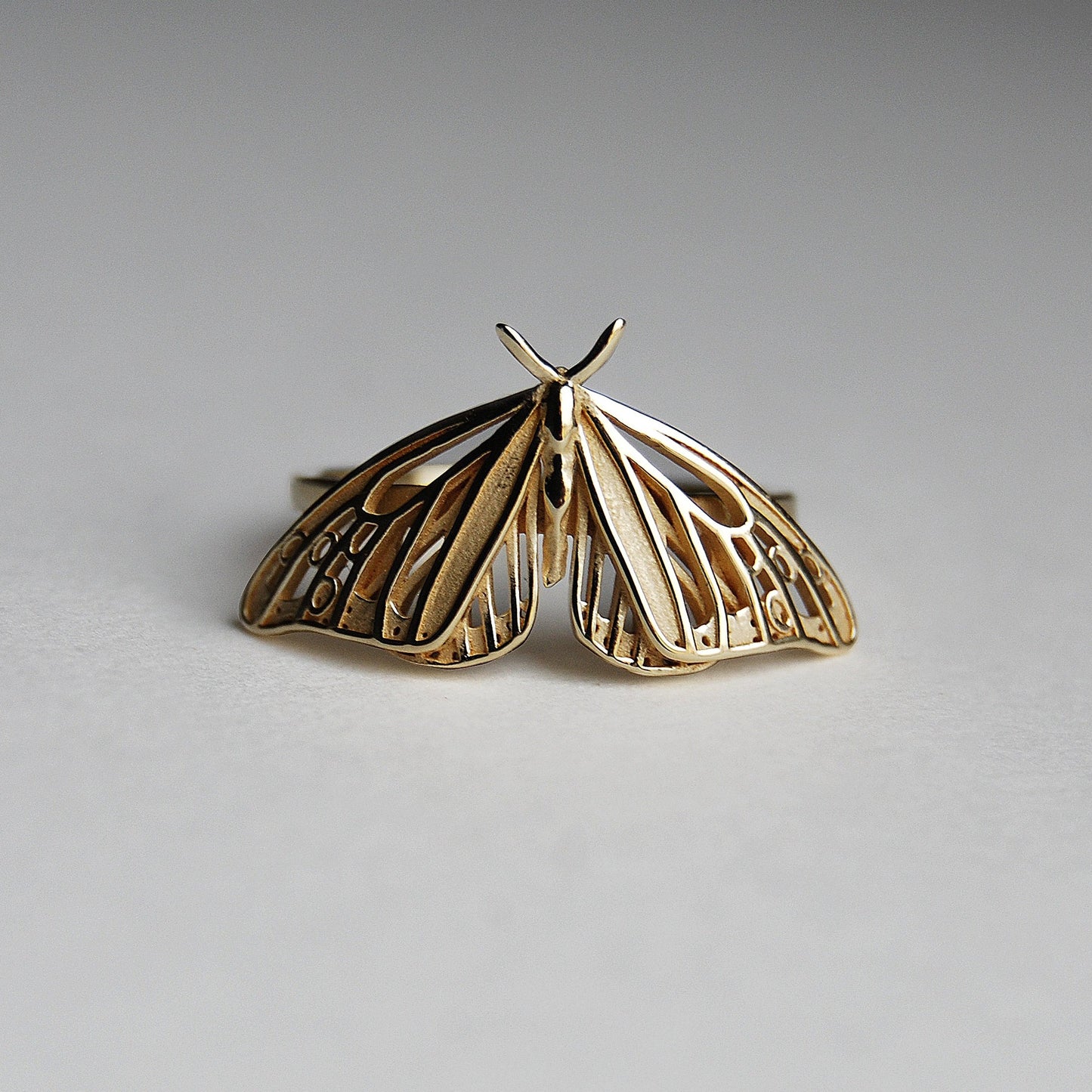 Front close-up of Monarch Butterfly ring showcasing detailed design on white background