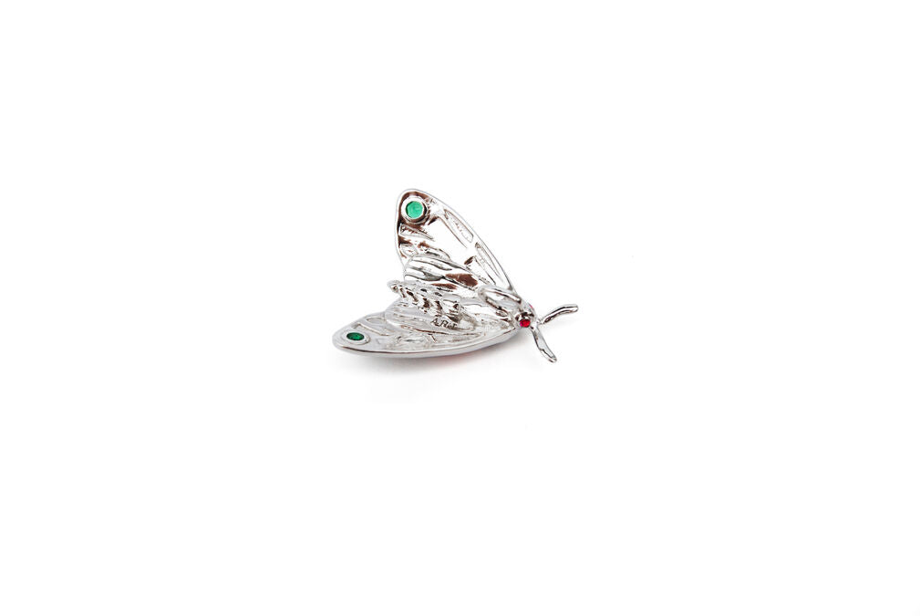 Back view of jeweled Tiger Moth pendant on white background