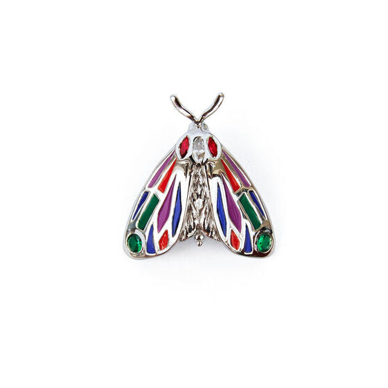Detailed front close-up of Tiger Moth pendant on white background