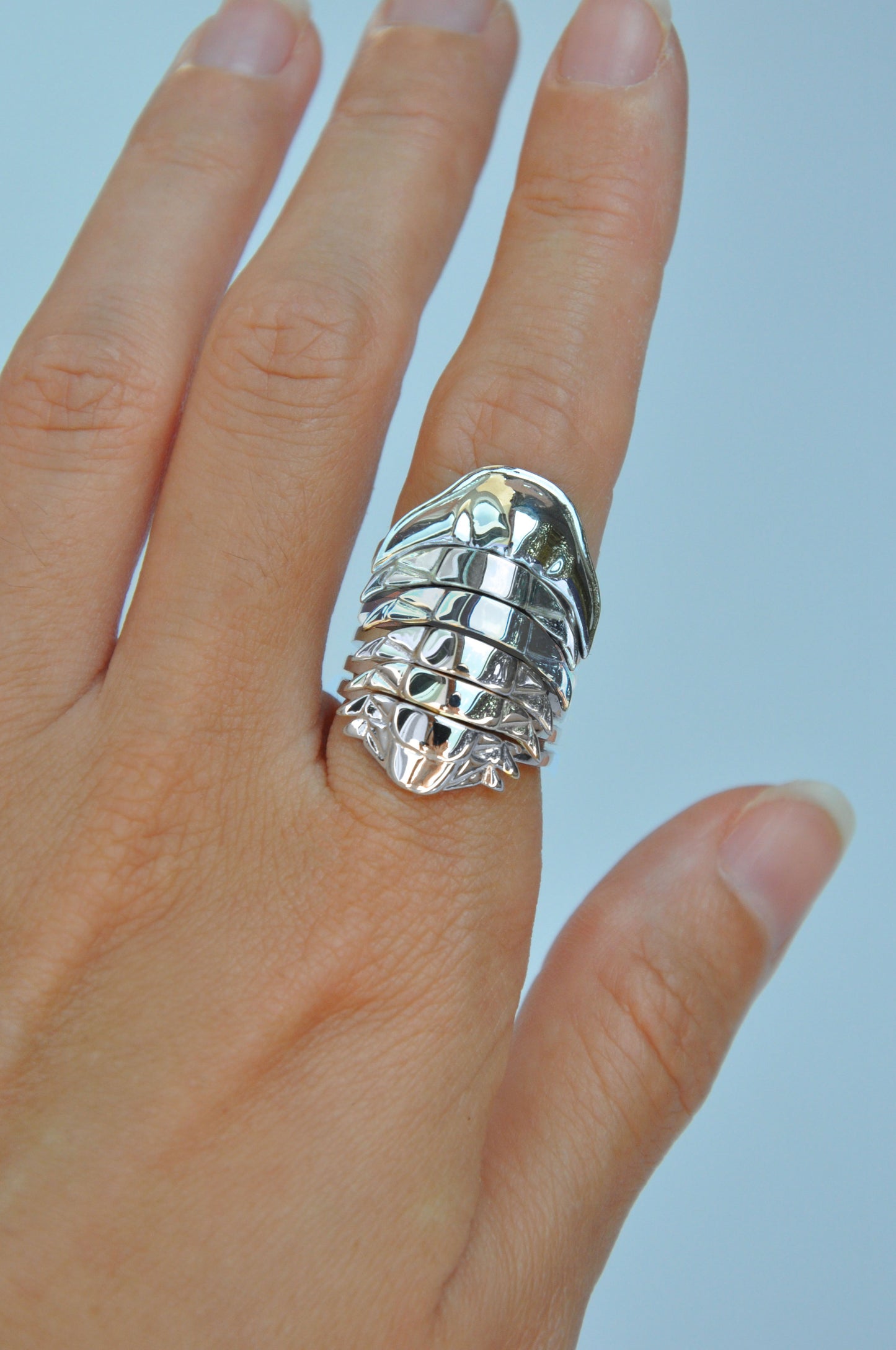 Sterling silver trilobite stacking ring – fossil jewelry with natural history ring appeal.