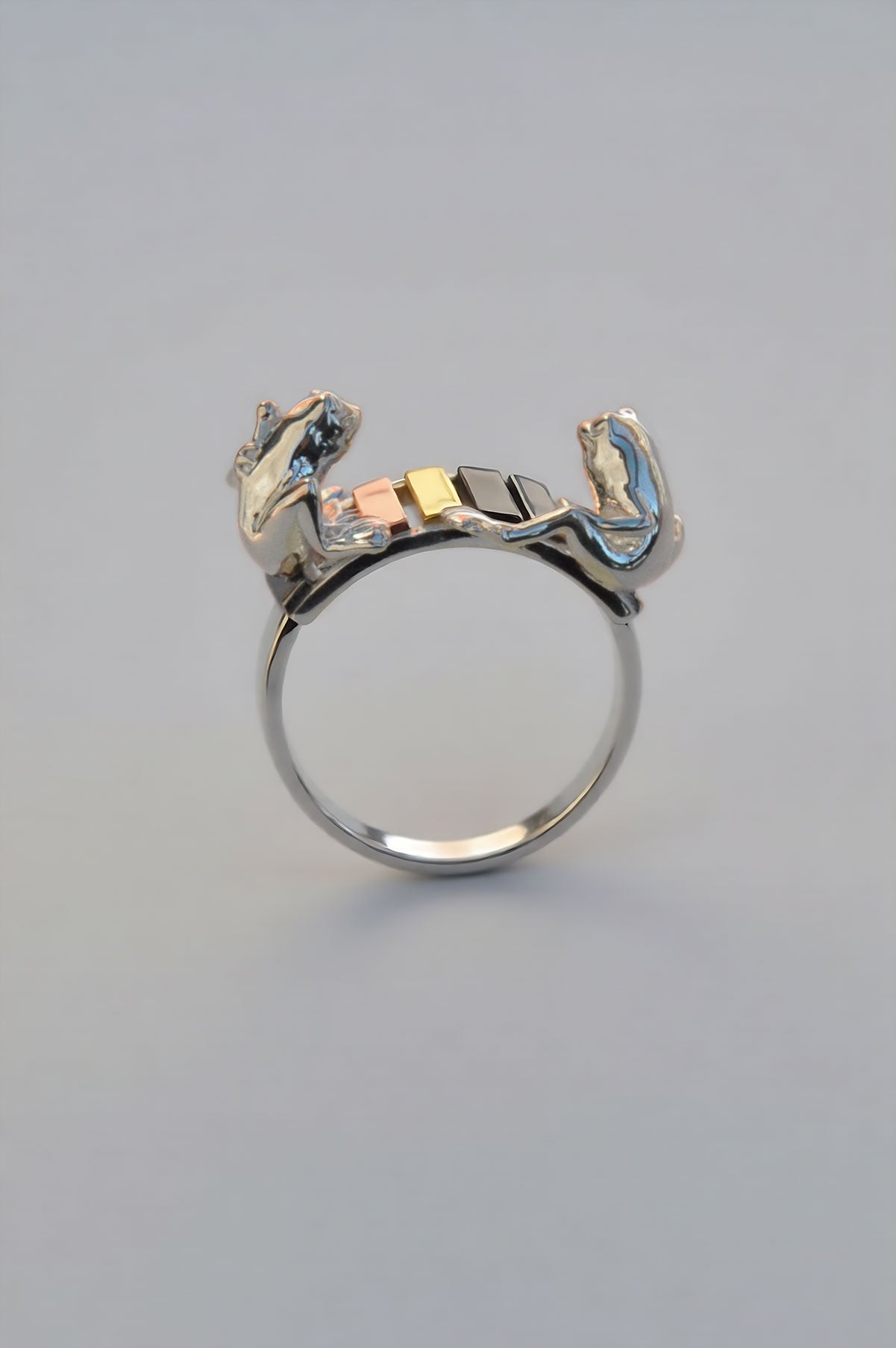 Frogs on the Rainbow Keys Ring – Whimsical Miniature Xylophone Sculpture