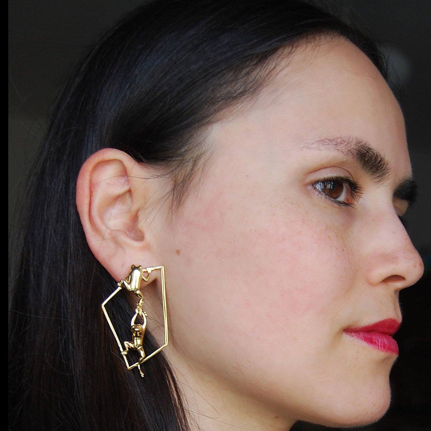 Geometric frog hoop earrings