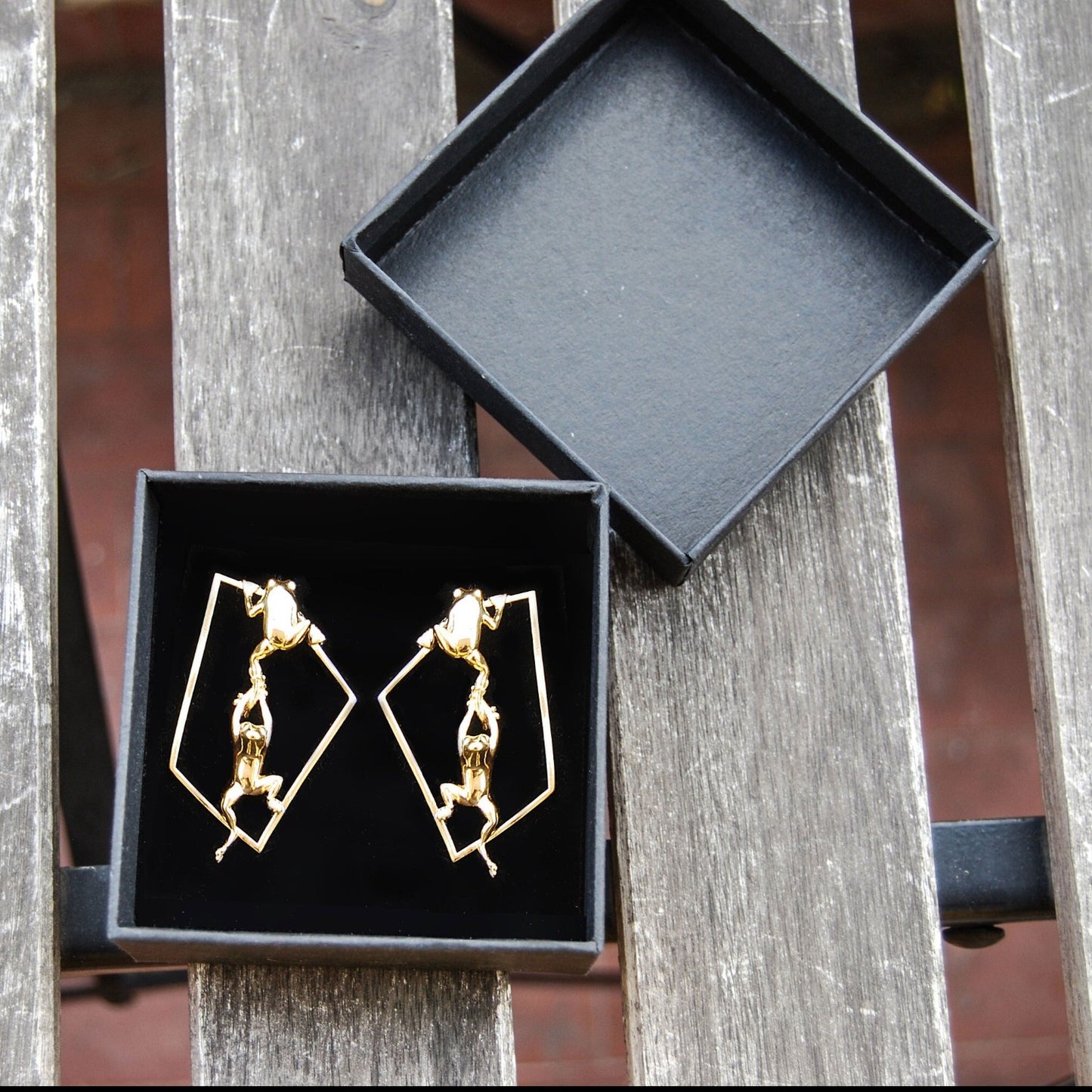 Geometric frog hoop earrings