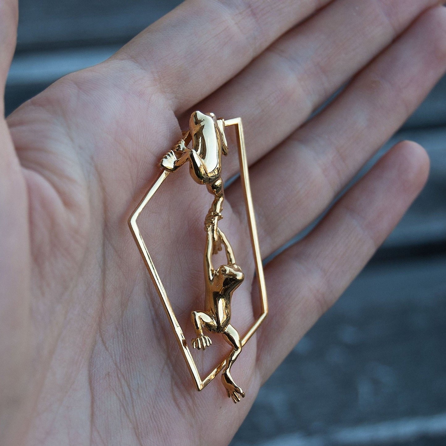 Geometric frog hoop earrings