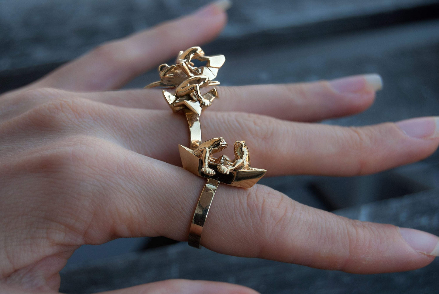 Frogs On Origami Boat Ring