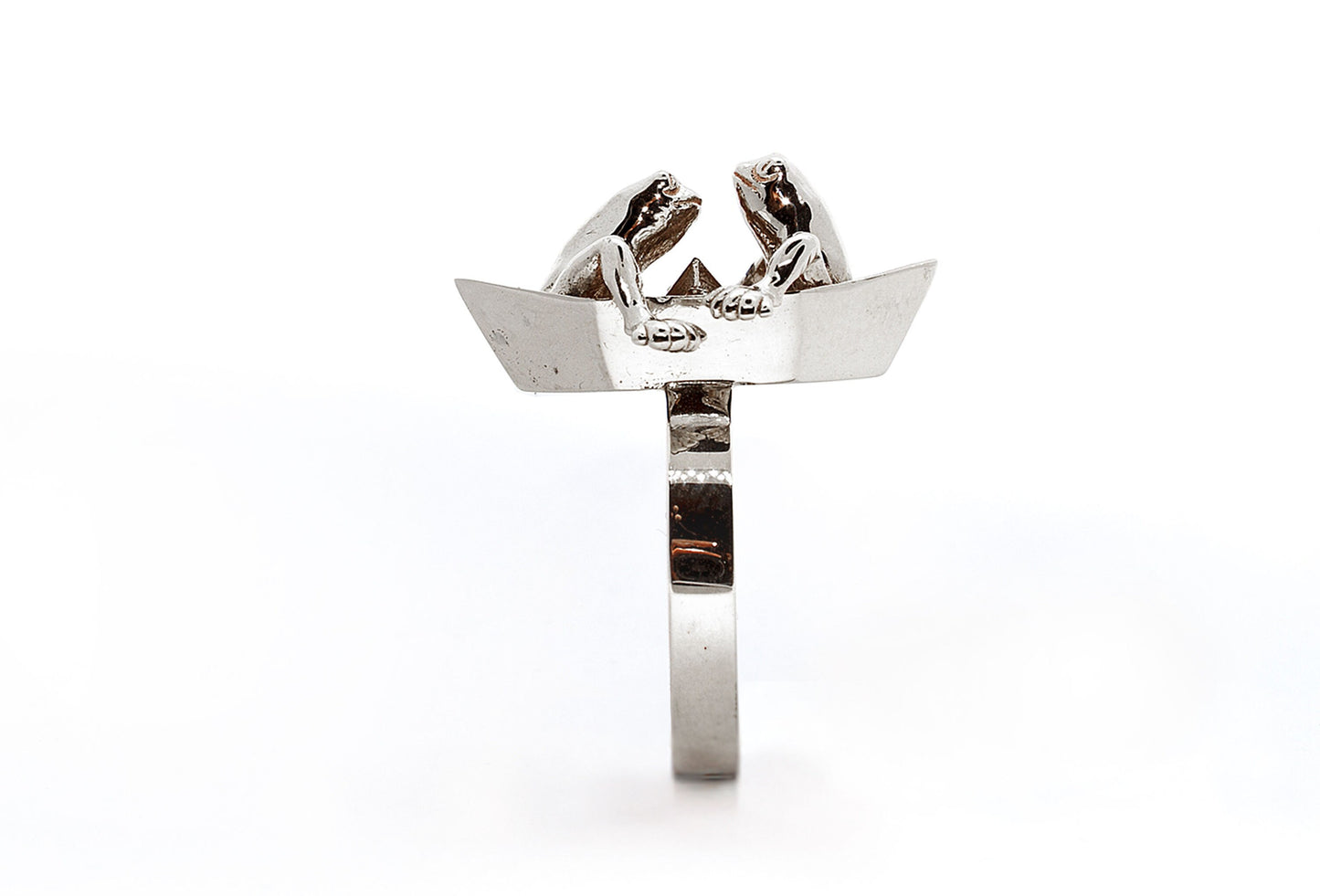 Frogs in origami boat ring