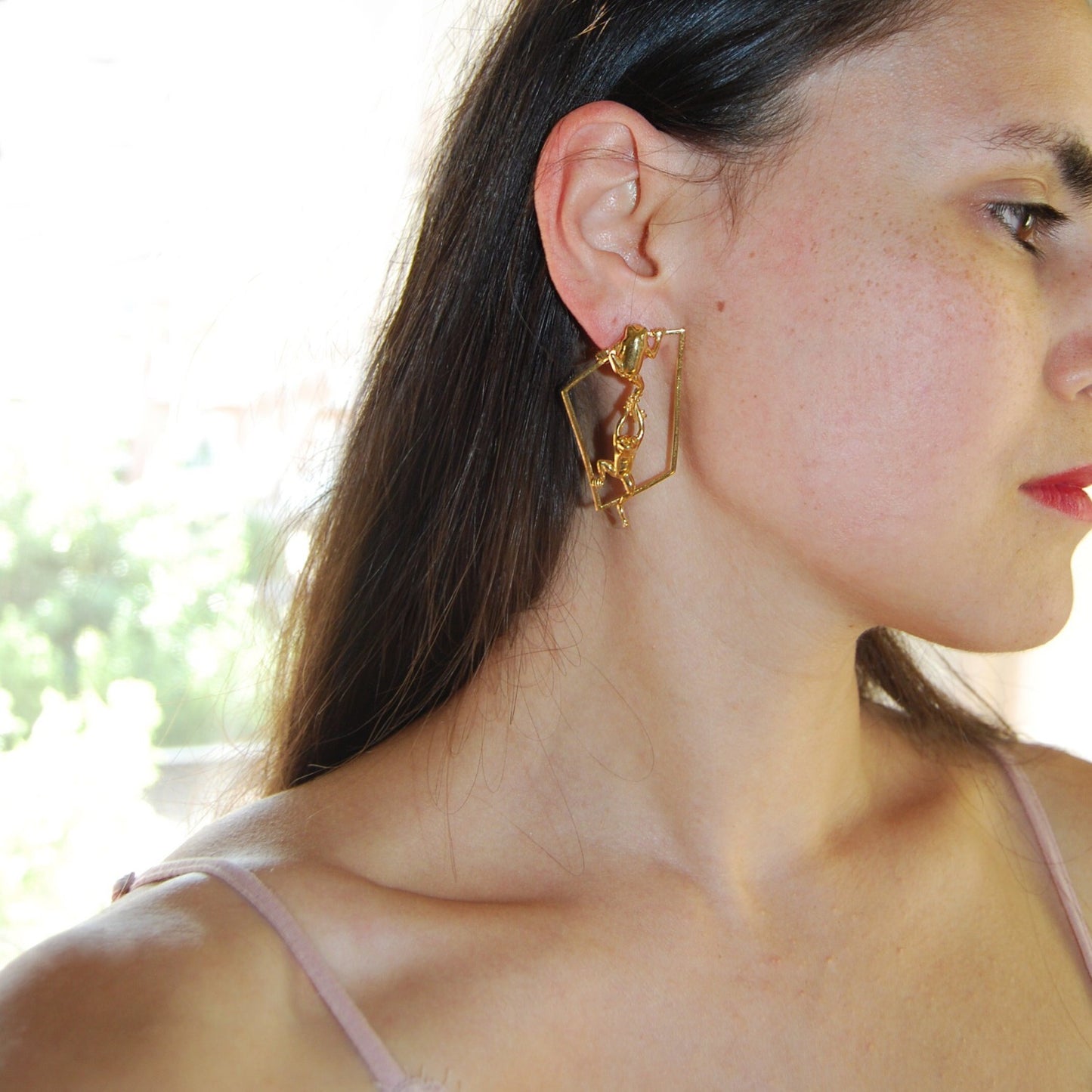 Geometric frog hoop earrings