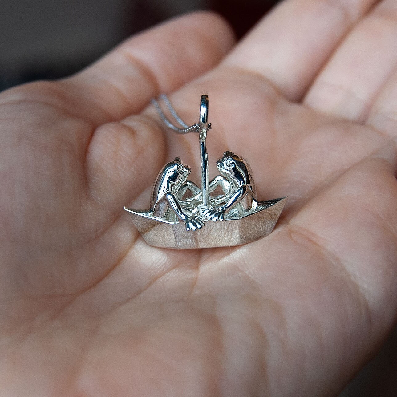 Frogs On Origami Boat Pendant