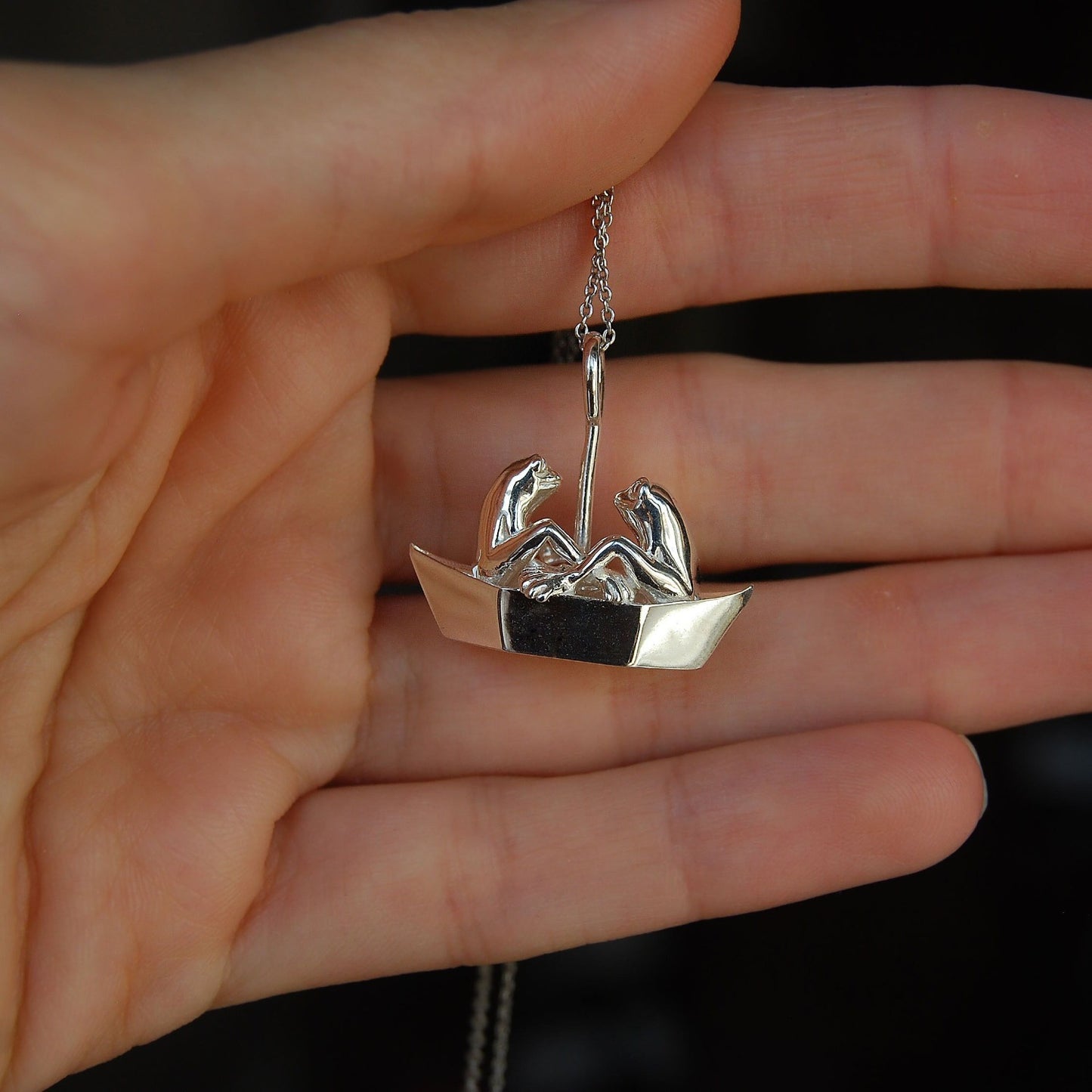 Frogs On Origami Boat Pendant