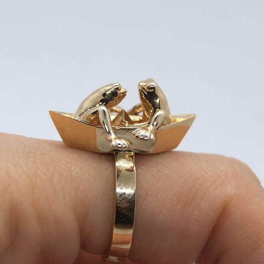 Frogs On Origami Boat Ring