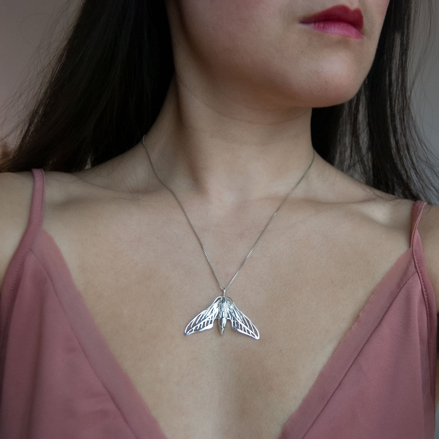White Lined Sphinx Moth Pendant