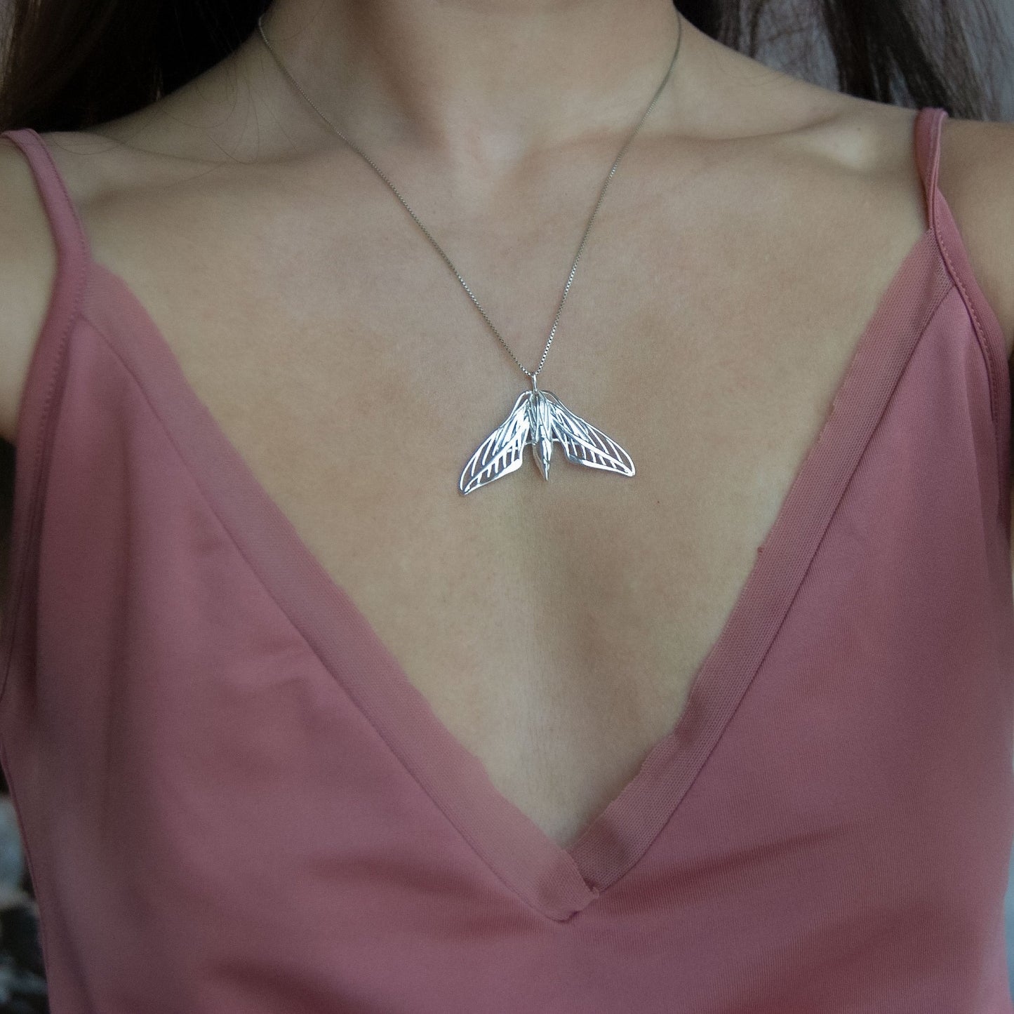 White Lined Sphinx Moth Pendant