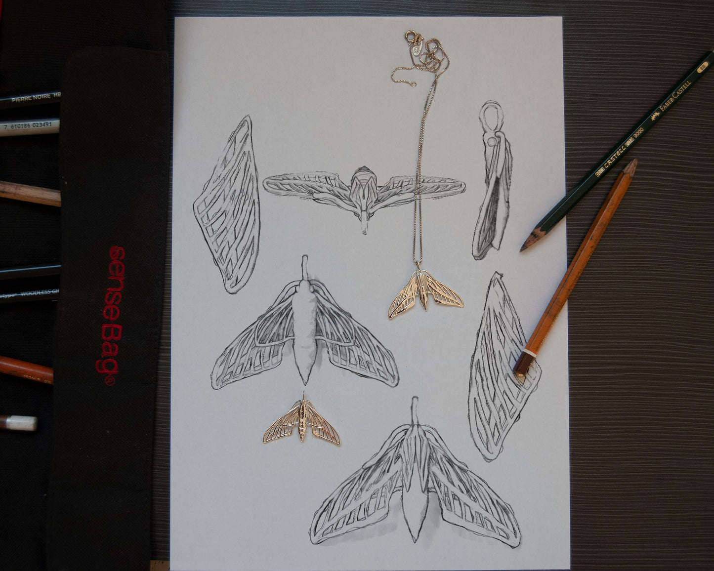 White Lined Sphinx Moth Pendant