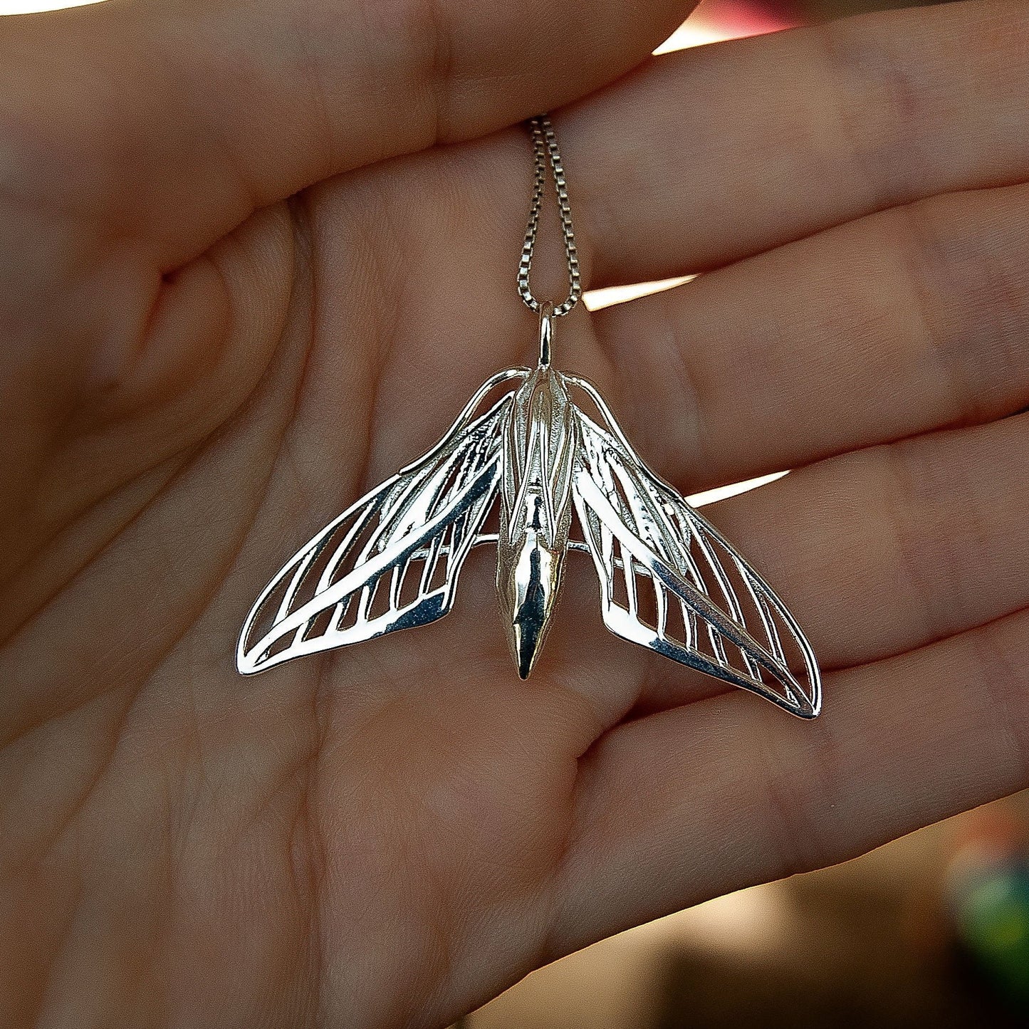 White Lined Sphinx Moth Pendant