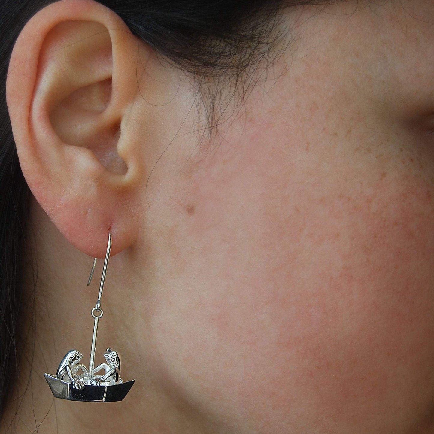 Frogs On Origami Boat Drop Earrings