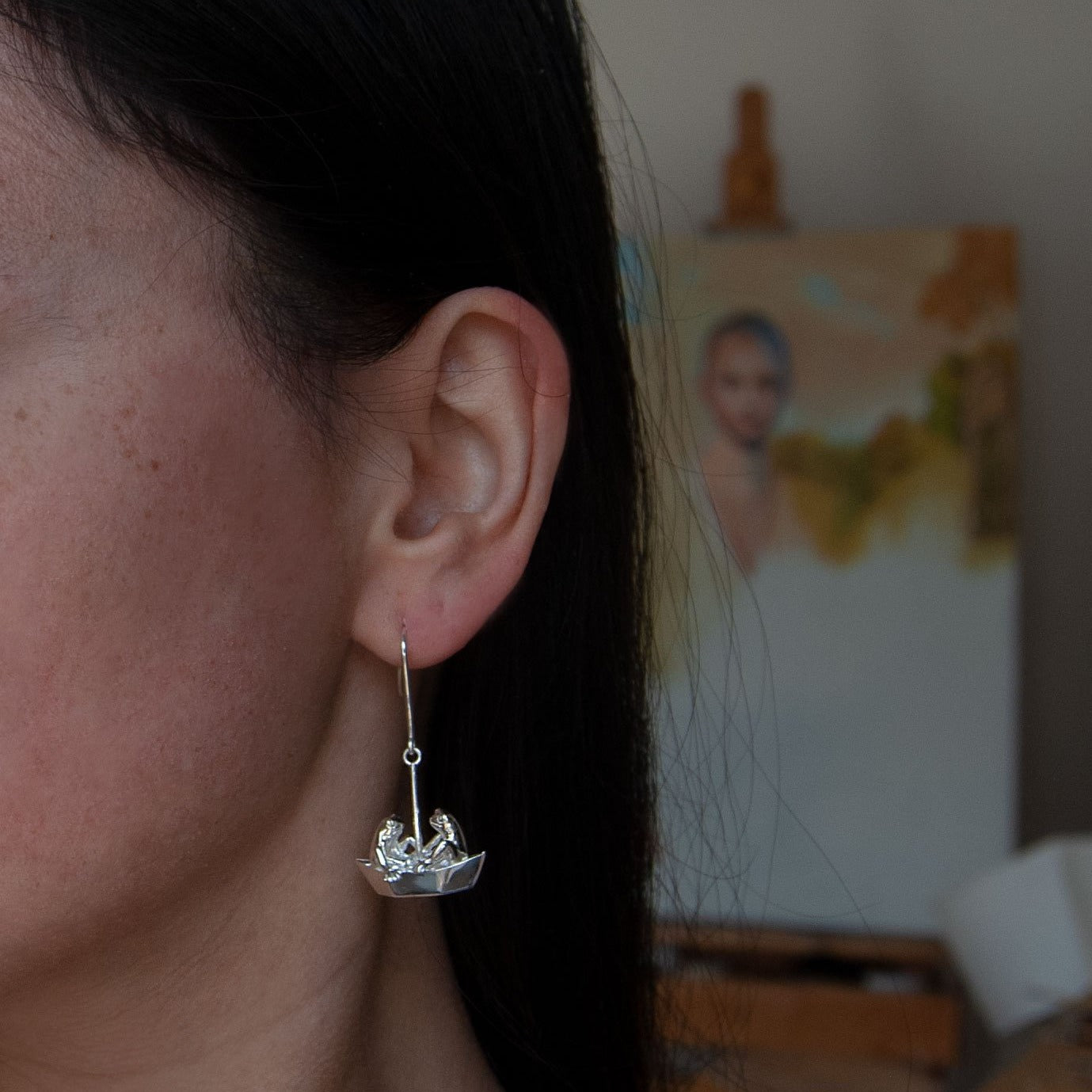 Frogs On Origami Boat Drop Earrings
