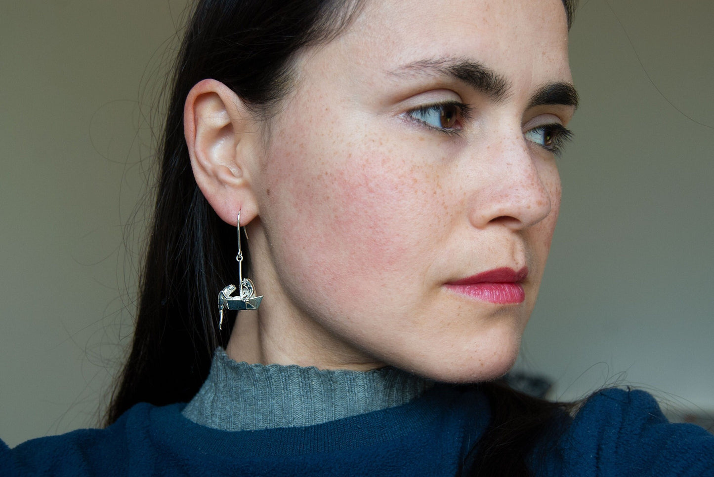 Frogs On Origami Boat Drop Earrings