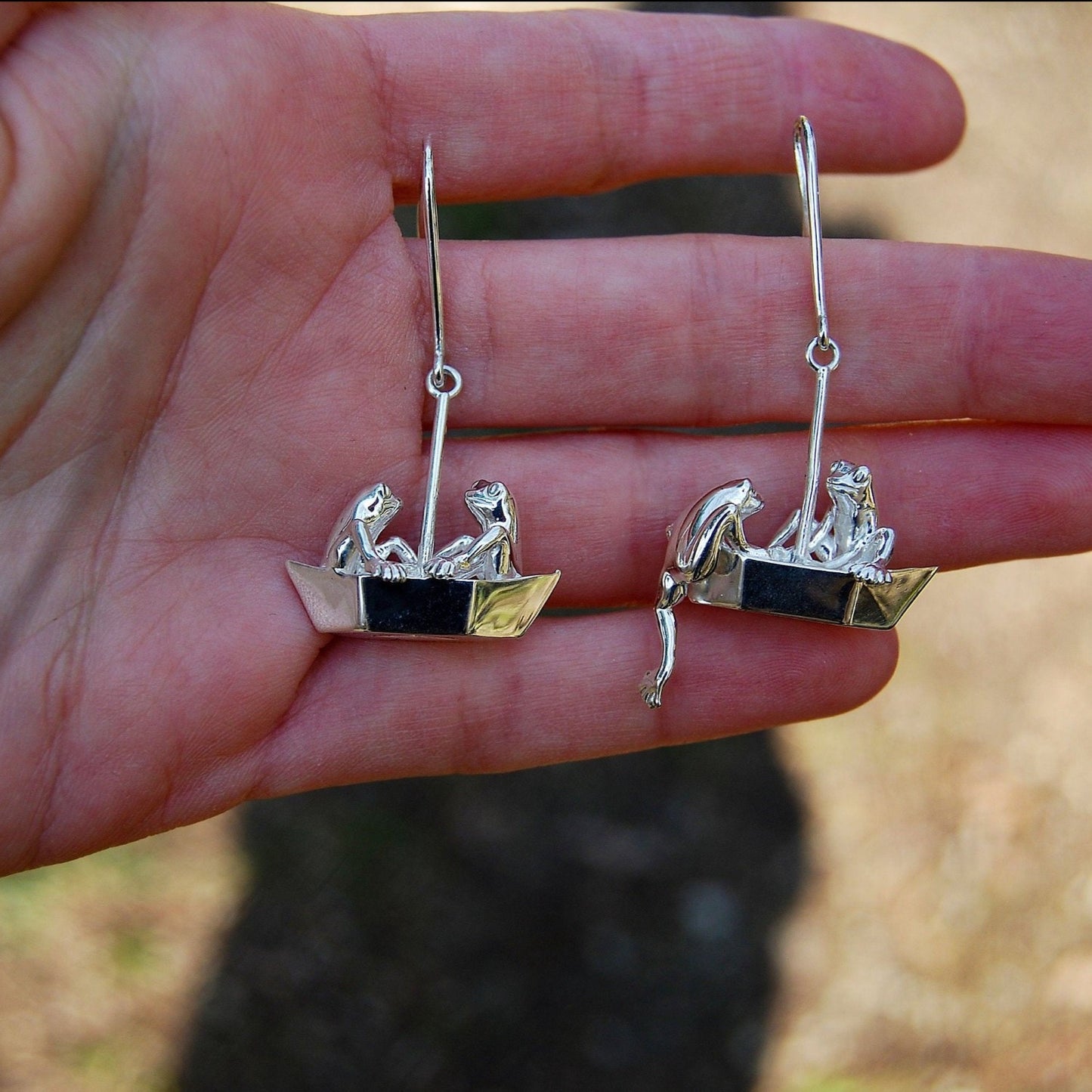 Frogs On Origami Boat Drop Earrings