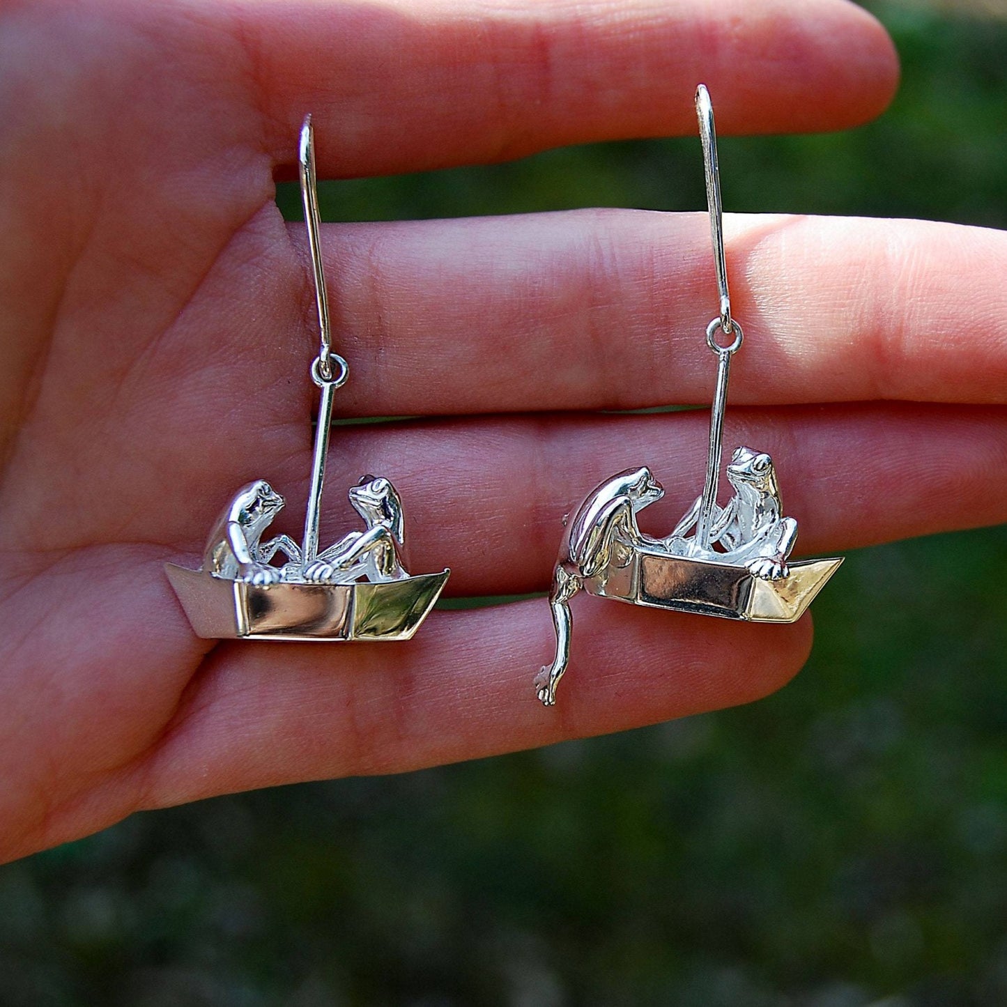 Frogs On Origami Boat Drop Earrings