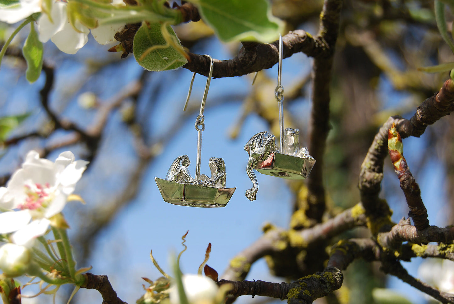 Frogs On Origami Boat Drop Earrings