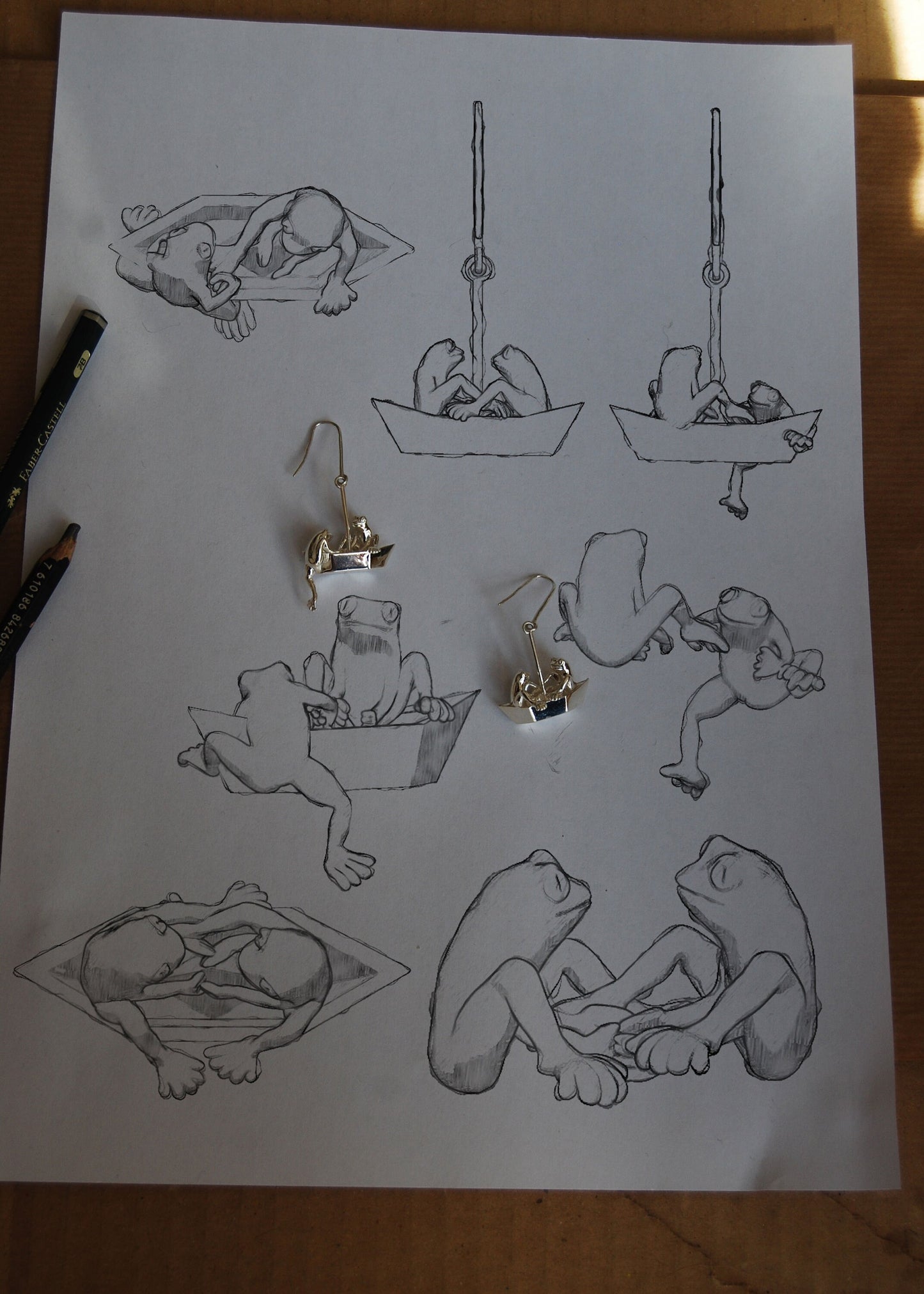Frogs On Origami Boat Drop Earrings