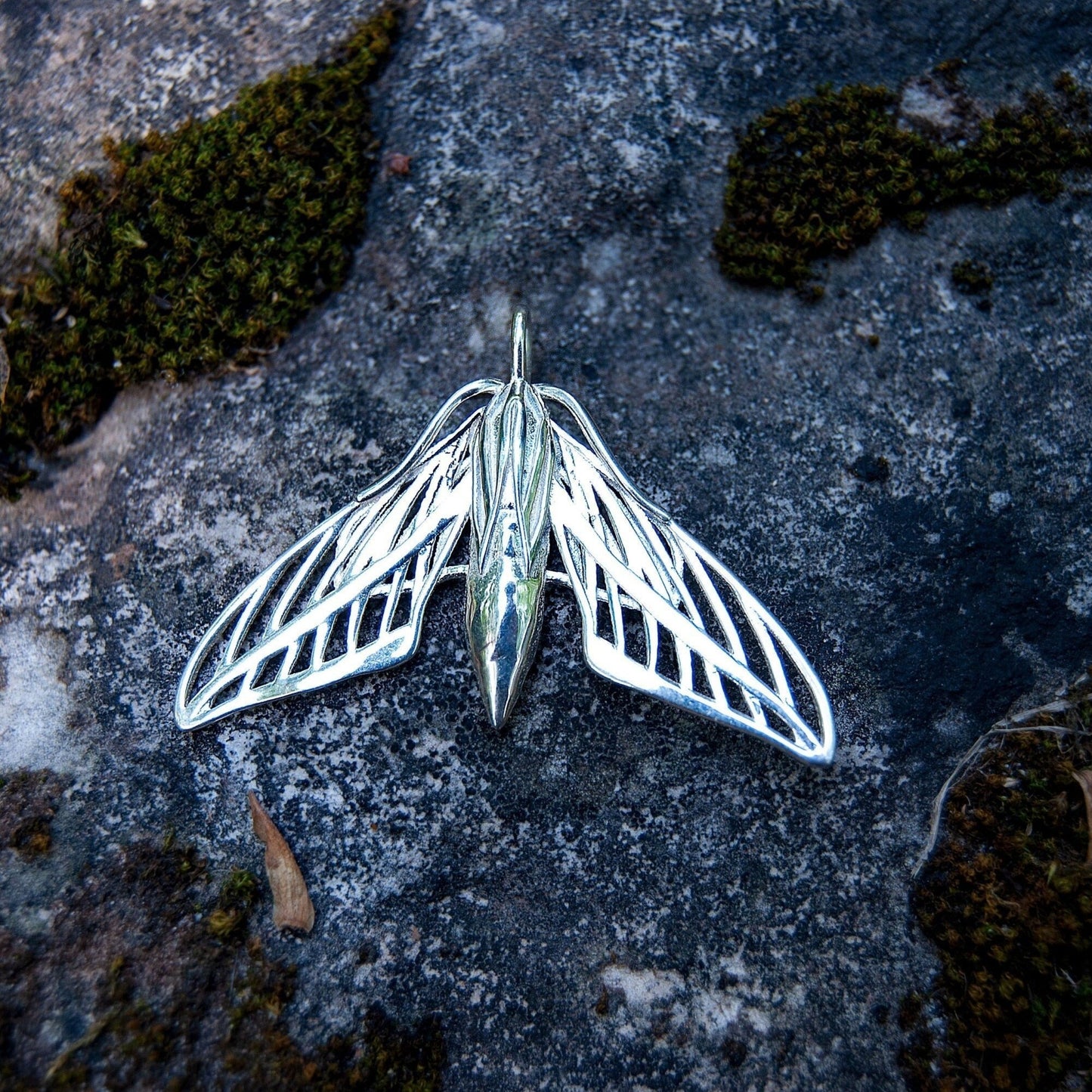 White Lined Sphinx Moth Pendant