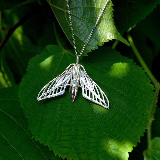 White Lined Sphinx Moth Pendant