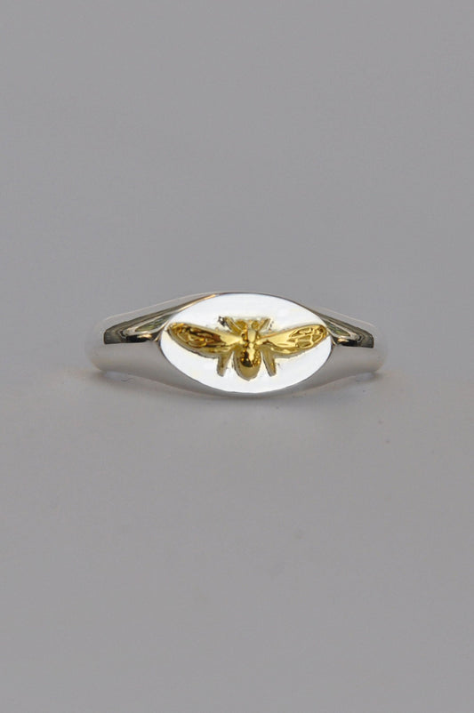 Virgo Bee Signet Ring | Sterling Silver & Gold Plated