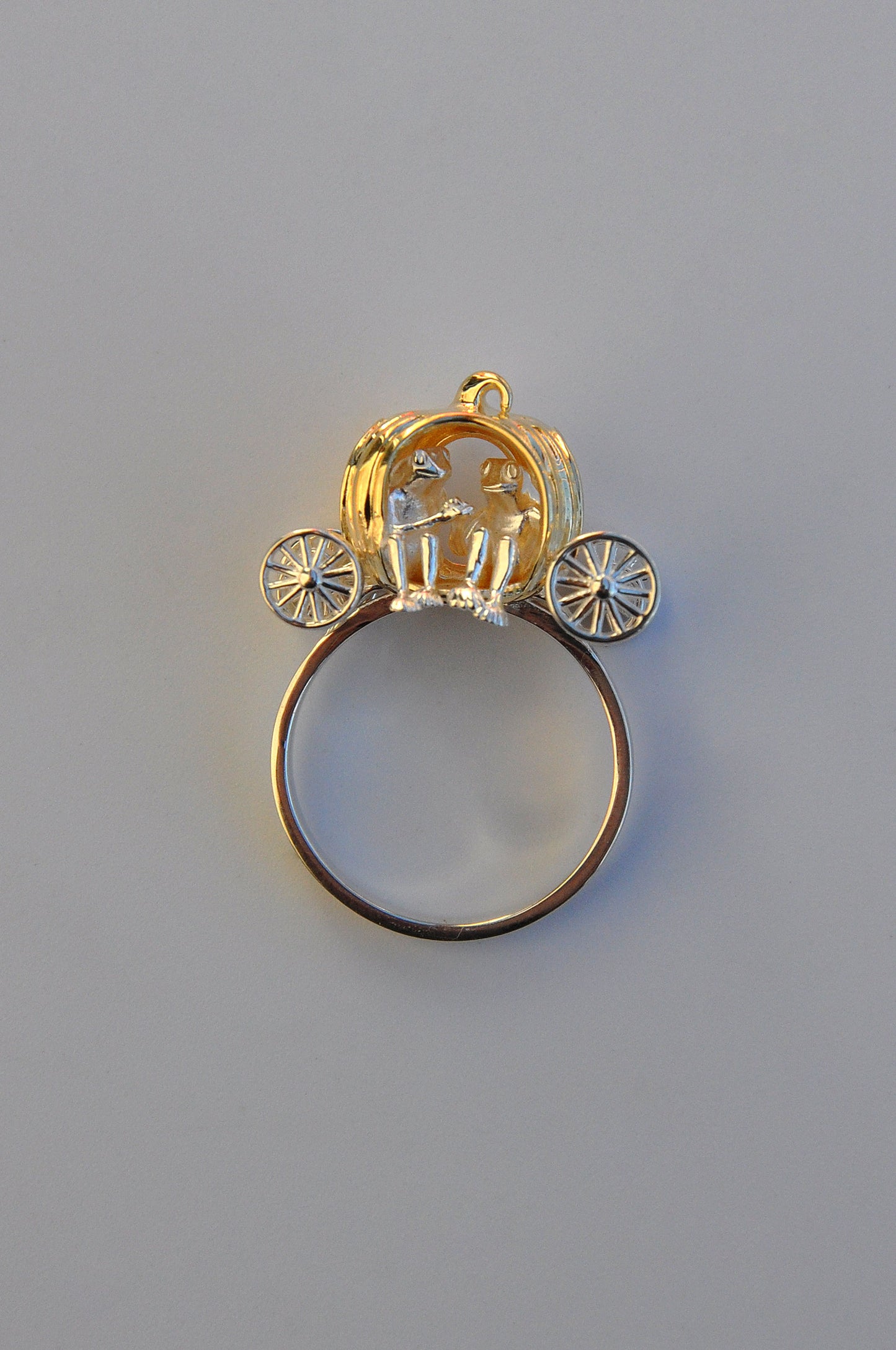 Frogs in Pumpkin Carriage Ring – Silver & Gold‑Plated Pumpkin Fairy‑Tale