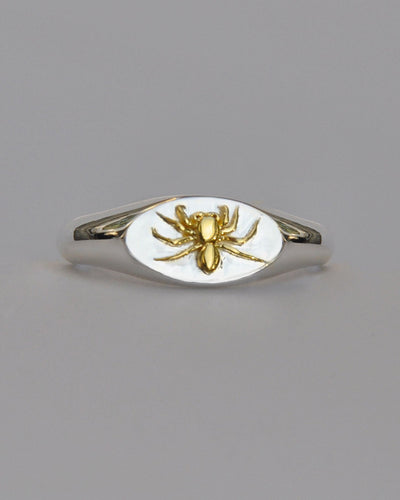 Sagittarius Jumping Spider Signet Ring | Sterling Silver & Gold Plated