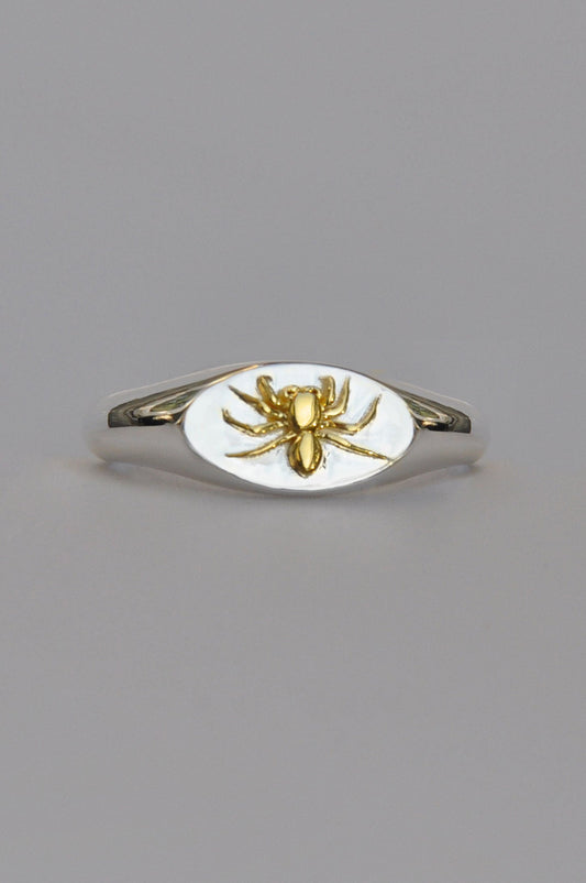 Sagittarius Jumping Spider Signet Ring | Sterling Silver & Gold Plated