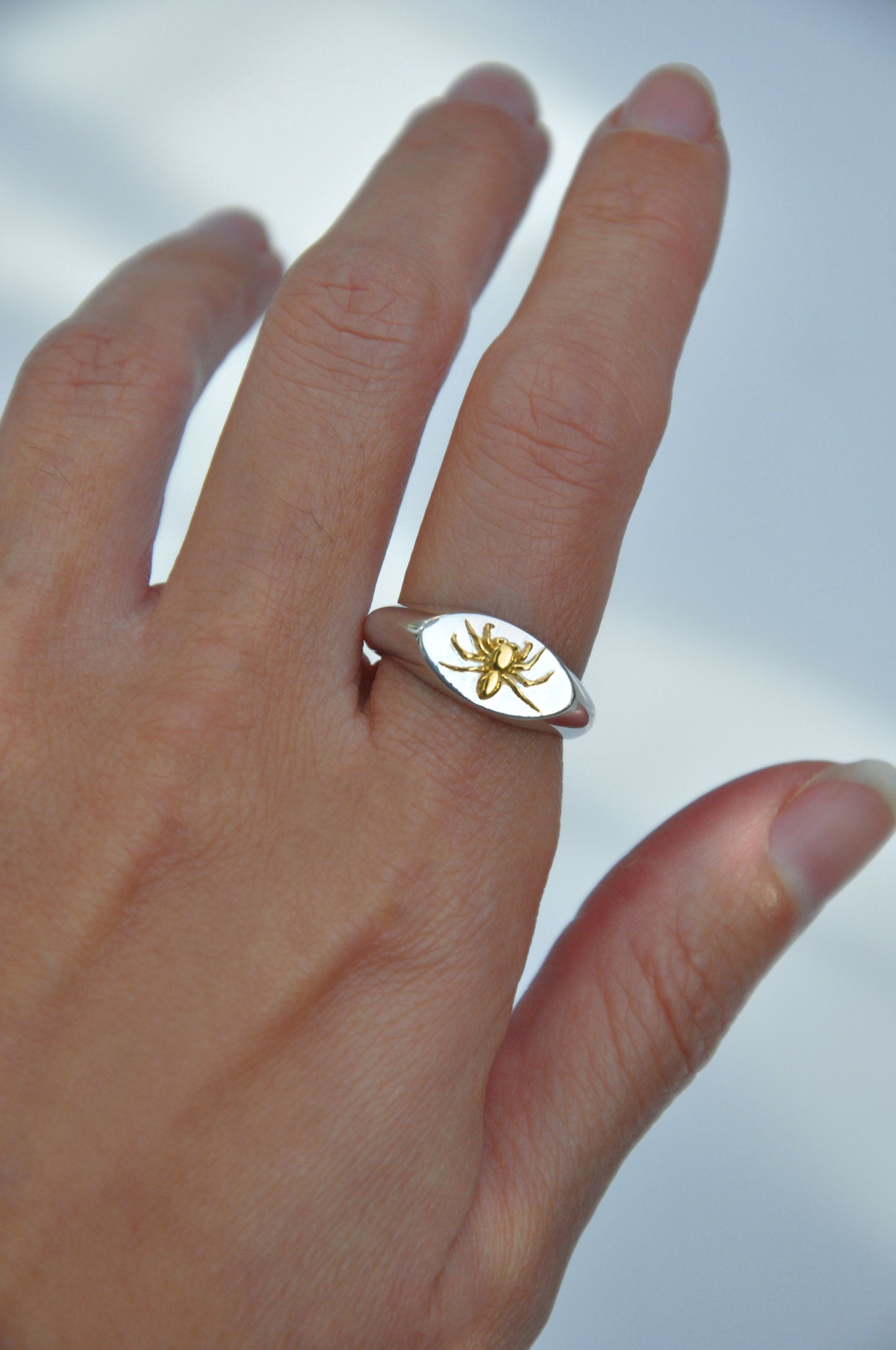 Sagittarius Jumping Spider Signet Ring | Sterling Silver & Gold Plated