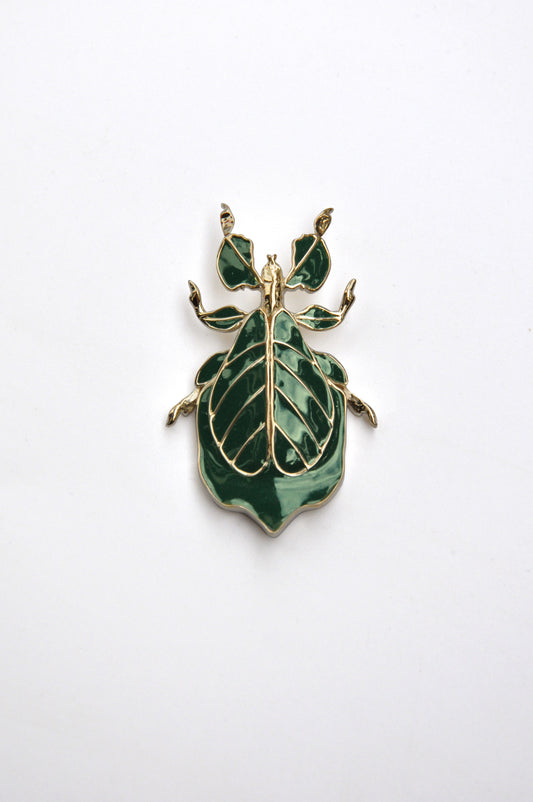 Phylliidae Leaf Insect Pendant – 14k Gold Plated or Sterling Silver Walking Leaf Jewelry
