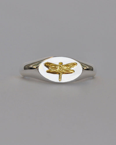 Libra Dragonfly Signet Ring | Sterling Silver & Gold Plated