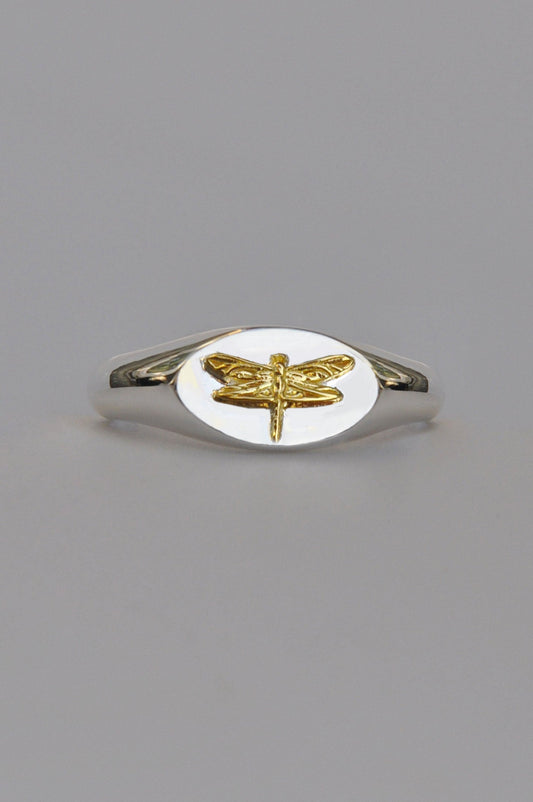Libra Dragonfly Signet Ring | Sterling Silver & Gold Plated