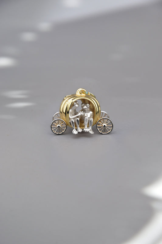 Frogs in Pumpkin Carriage Pendant – Sterling Silver & Gold Plated