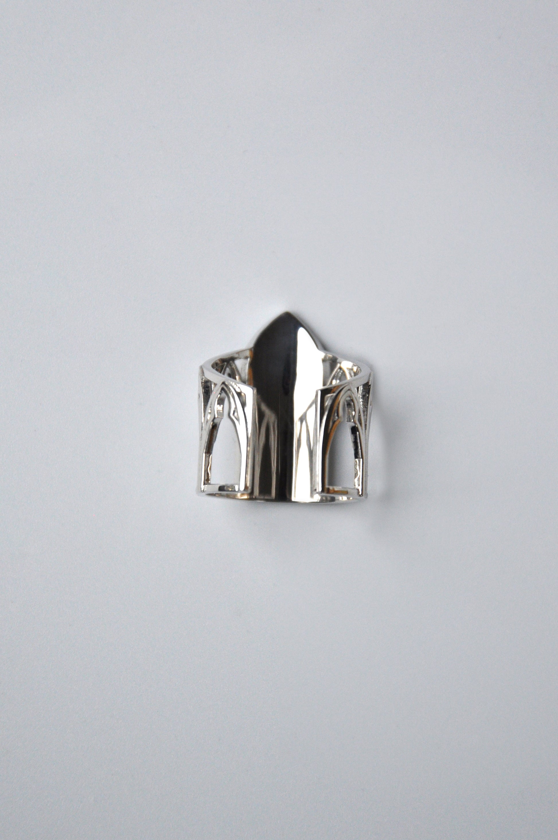 Back view of gothic insect ring – silver Luna moth with cathedral-inspired wing details from the Sanctuary of Wings collection by Anna Reikher