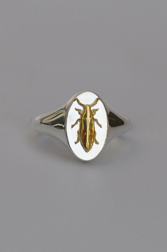 Taurus Jewel Beetle Signet Ring | Sterling Silver & Gold Plated