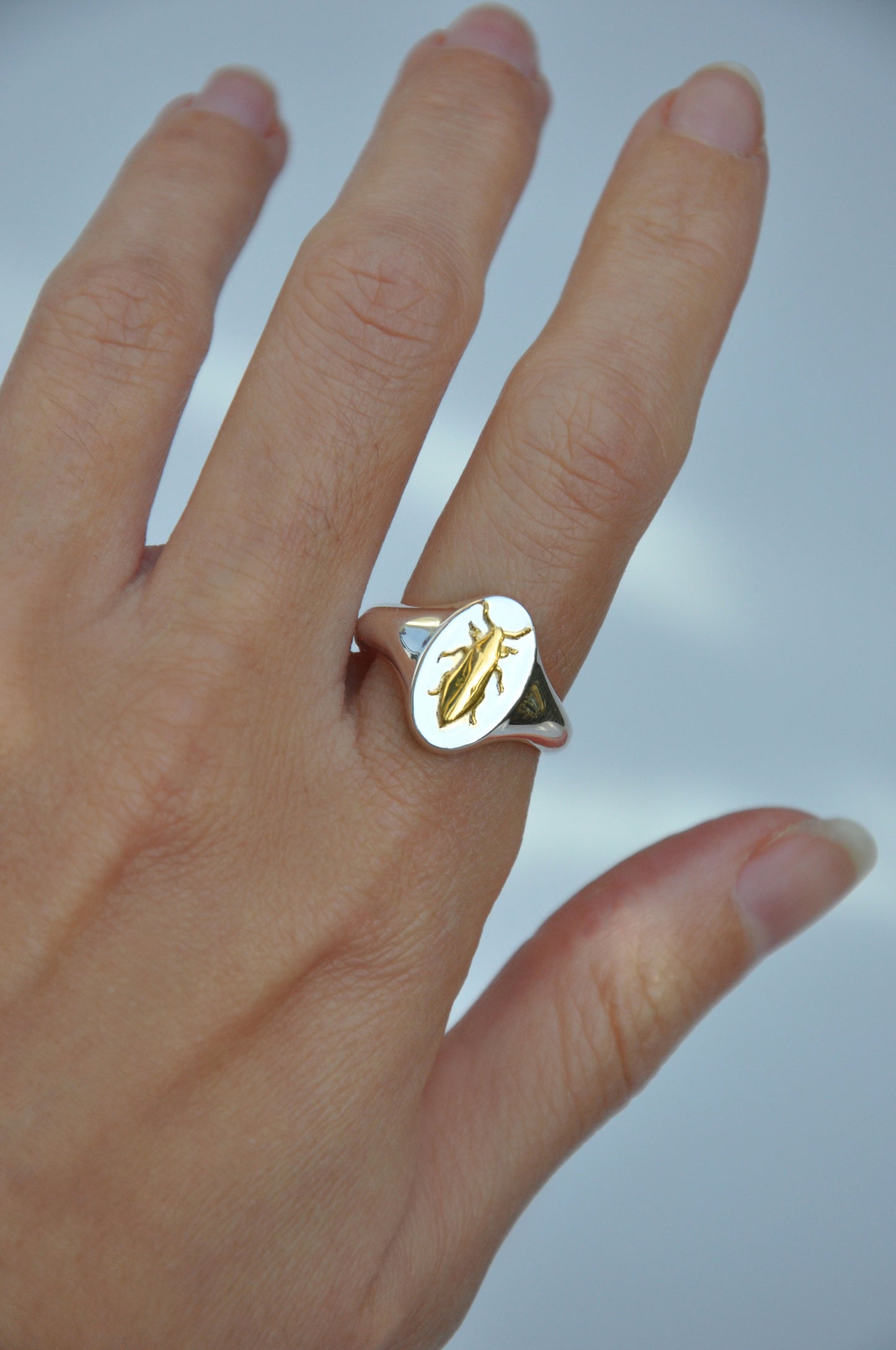 Taurus Jewel Beetle Signet Ring | Sterling Silver & Gold Plated