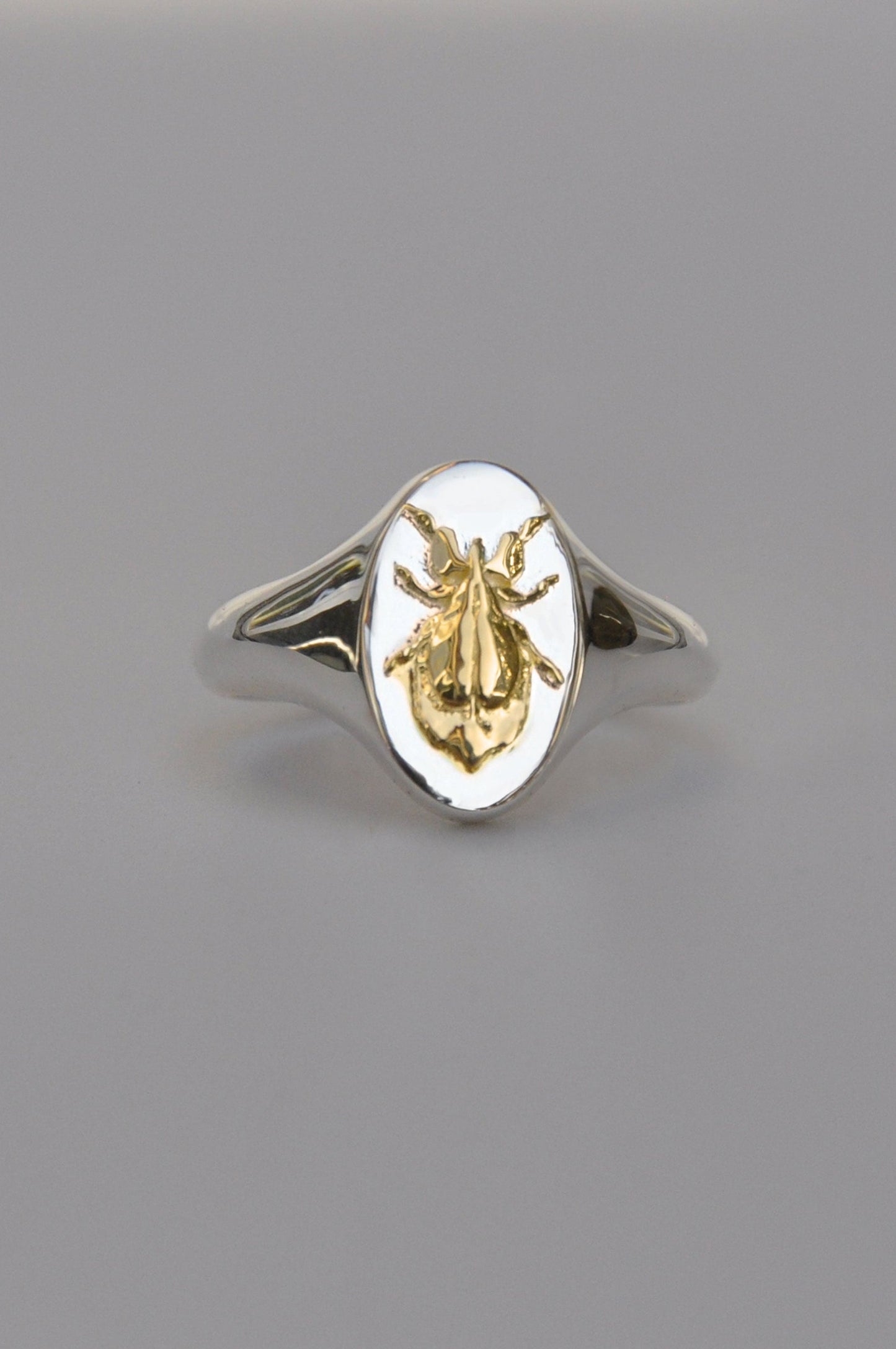 Capricorn Leaf Insect Signet Ring | Sterling Silver & Gold Plated
