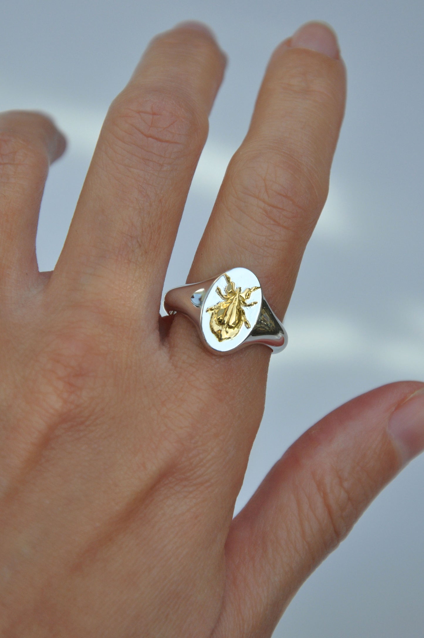 Capricorn Leaf Insect Signet Ring | Sterling Silver & Gold Plated