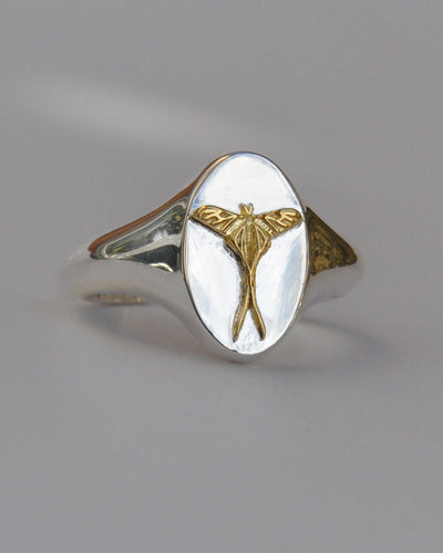Cancer Luna Moth Signet Ring | Sterling Silver & Gold Plated