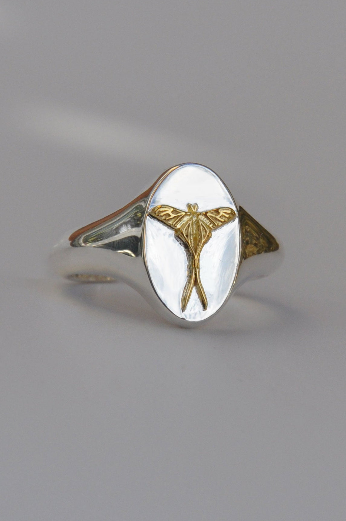 Cancer Luna Moth Signet Ring | Sterling Silver & Gold Plated