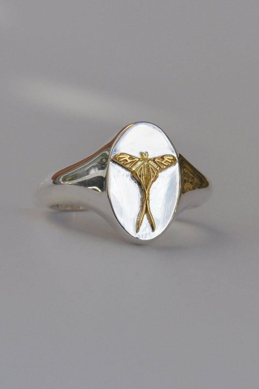 Cancer Luna Moth Signet Ring | Sterling Silver & Gold Plated