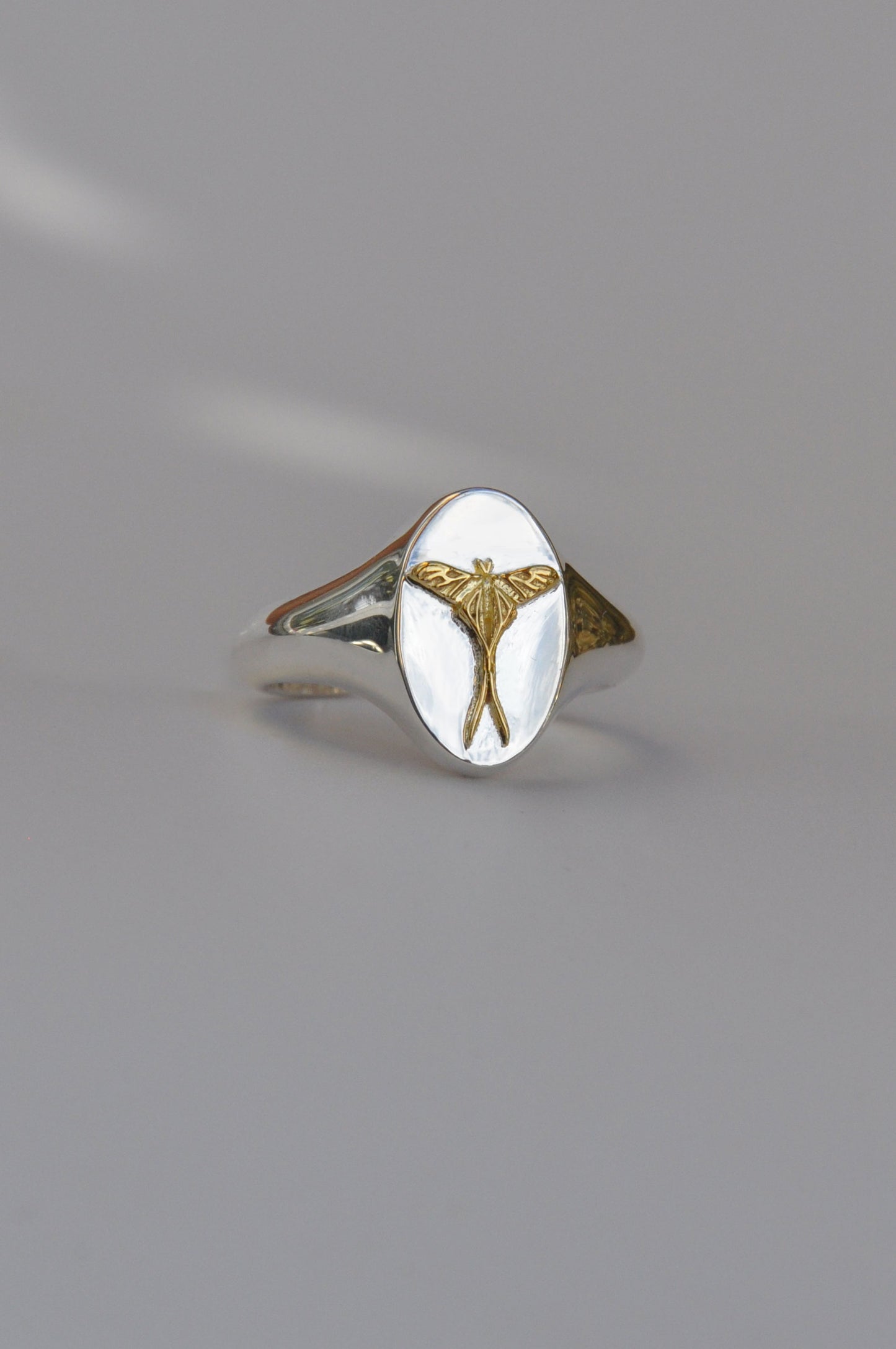 Cancer Luna Moth Signet Ring | Sterling Silver & Gold Plated